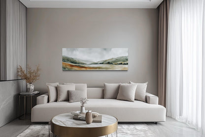 Green Landscape Wall Art – Calm Nature Panorama Canvas Print | Minimalist Sage Decor
