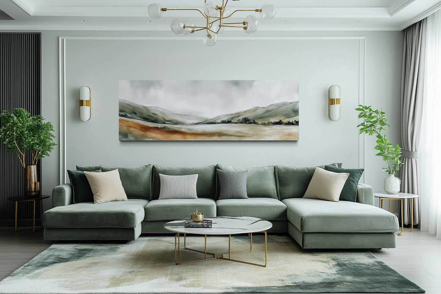 Green Landscape Wall Art – Calm Nature Panorama Canvas Print | Minimalist Sage Decor