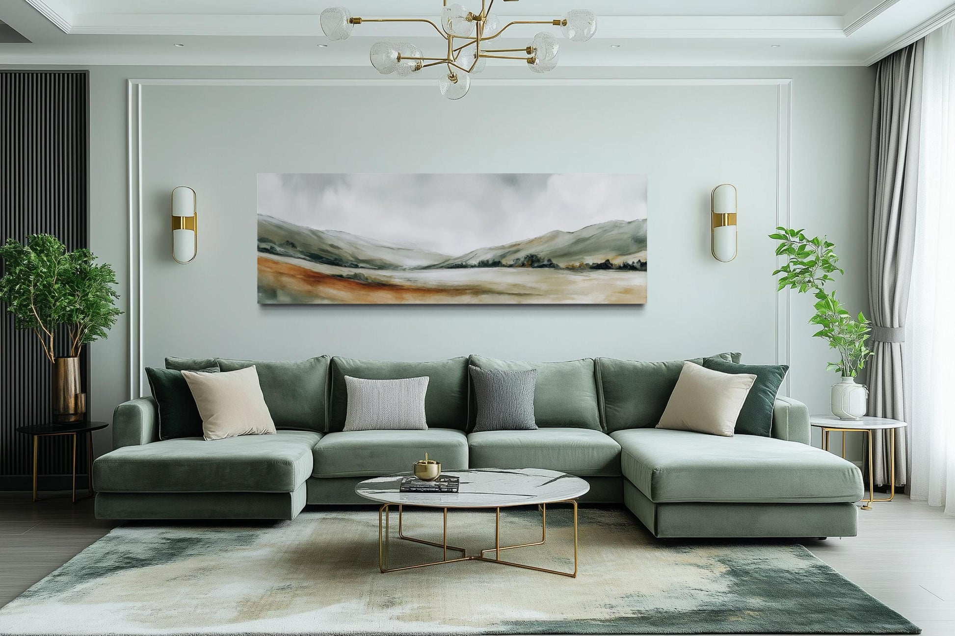 Green Landscape Wall Art – Calm Nature Panorama Canvas Print | Minimalist Sage Decor