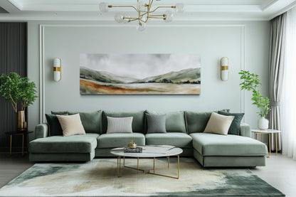 Green Landscape Wall Art – Calm Nature Panorama Canvas Print | Minimalist Sage Decor