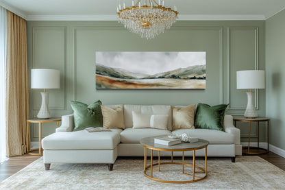 Green Landscape Wall Art – Calm Nature Panorama Canvas Print | Minimalist Sage Decor