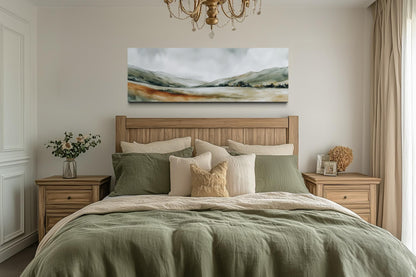 Green Landscape Wall Art – Calm Nature Panorama Canvas Print | Minimalist Sage Decor