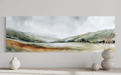 Green Landscape Wall Art – Calm Nature Panorama Canvas Print | Minimalist Sage Decor