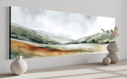 Green Landscape Wall Art – Calm Nature Panorama Canvas Print | Minimalist Sage Decor