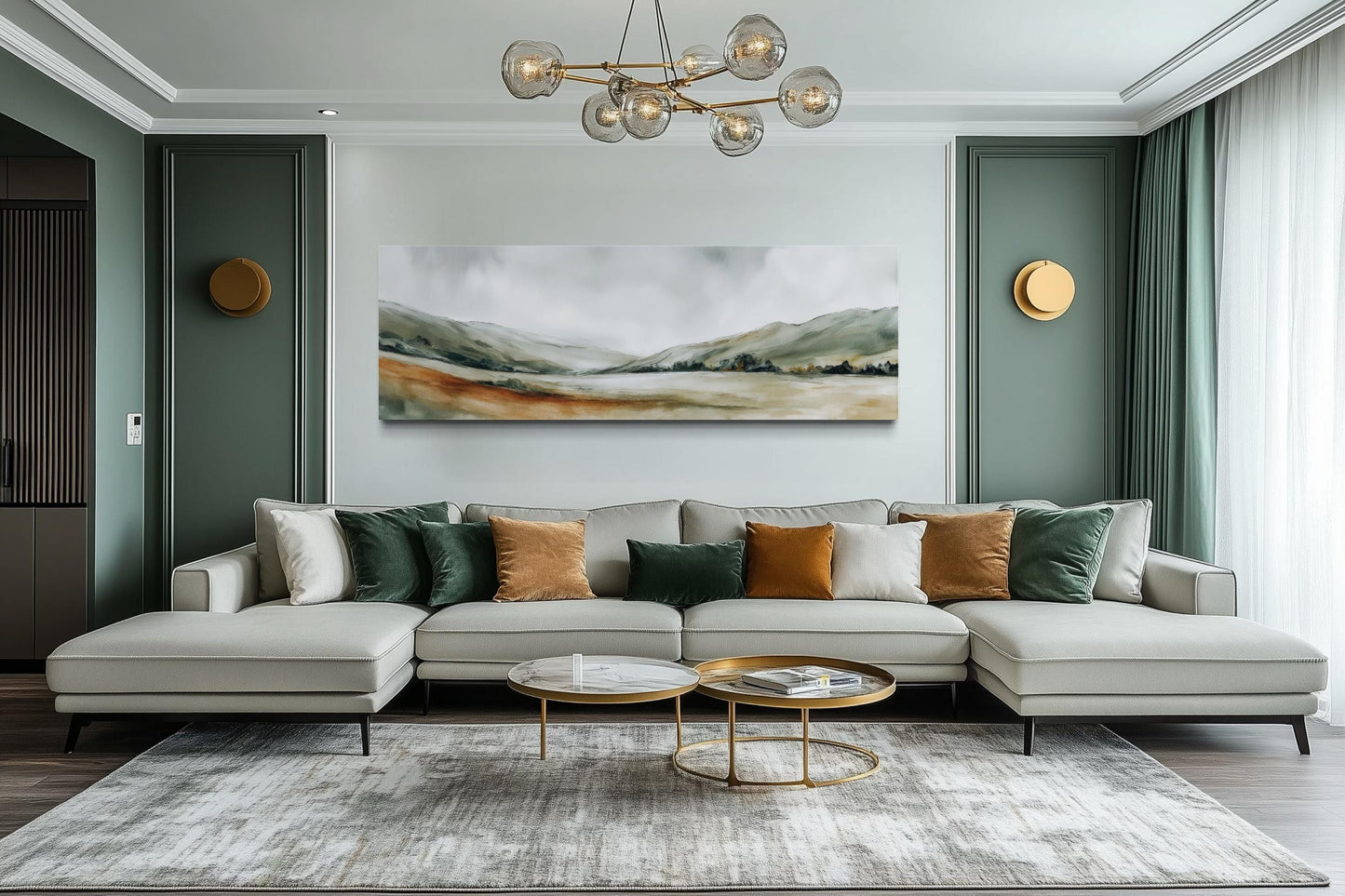 Green Landscape Wall Art – Calm Nature Panorama Canvas Print | Minimalist Sage Decor