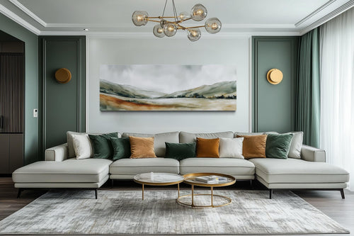 Green Landscape Wall Art – Calm Nature Panorama Canvas Print | Minimalist Sage Decor