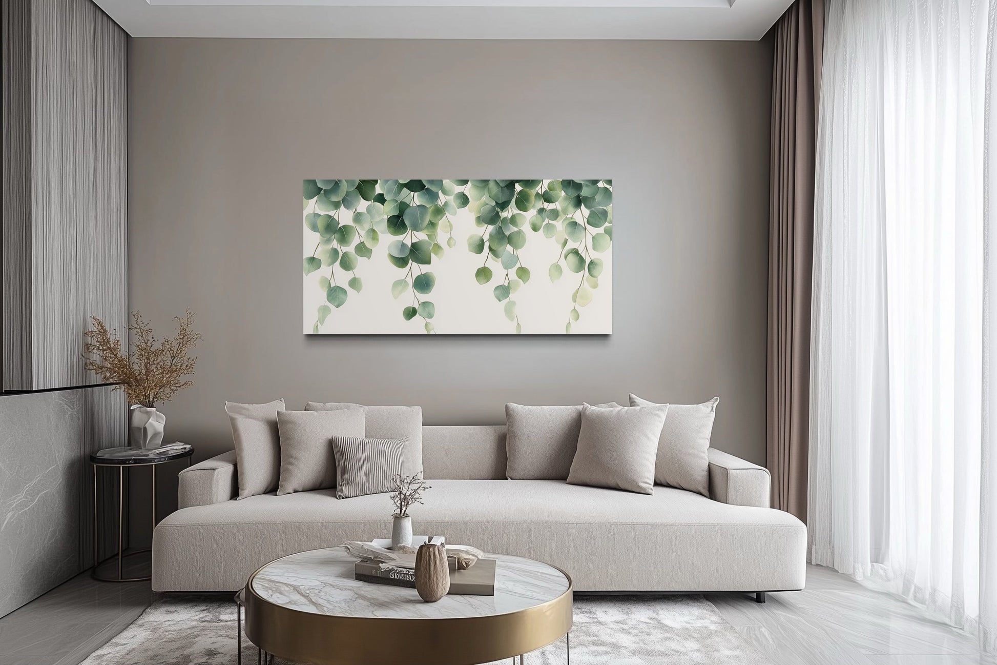 Green Leaves Sage Green Framed Canvas Wall Art