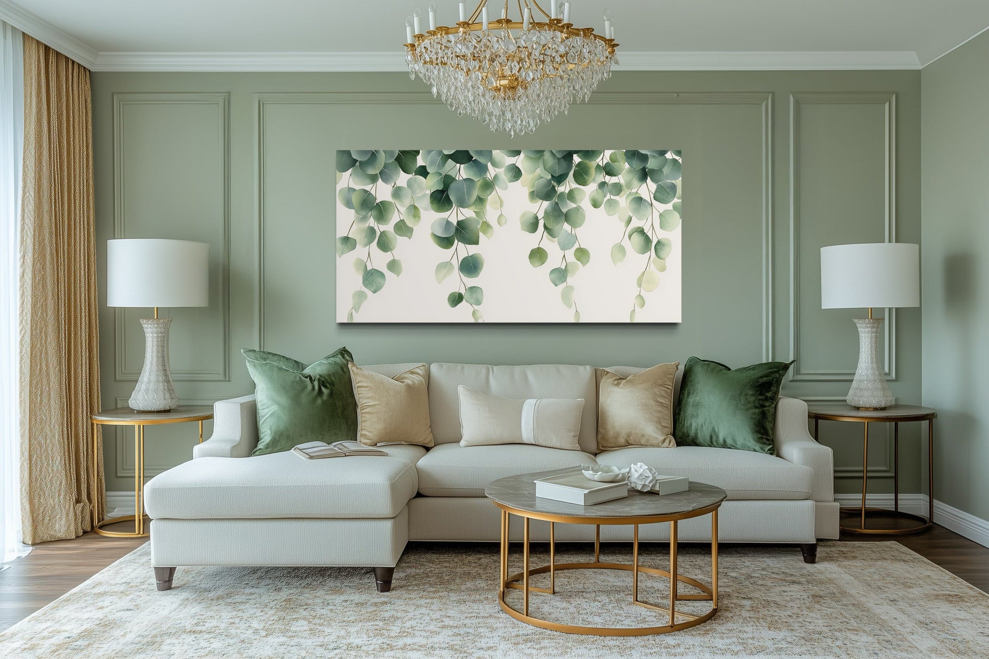 Green Leaves Sage Green Framed Canvas Wall Art