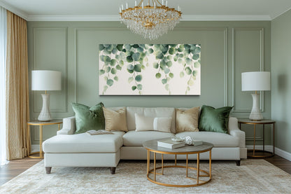 Green Leaves Sage Green Framed Canvas Wall Art