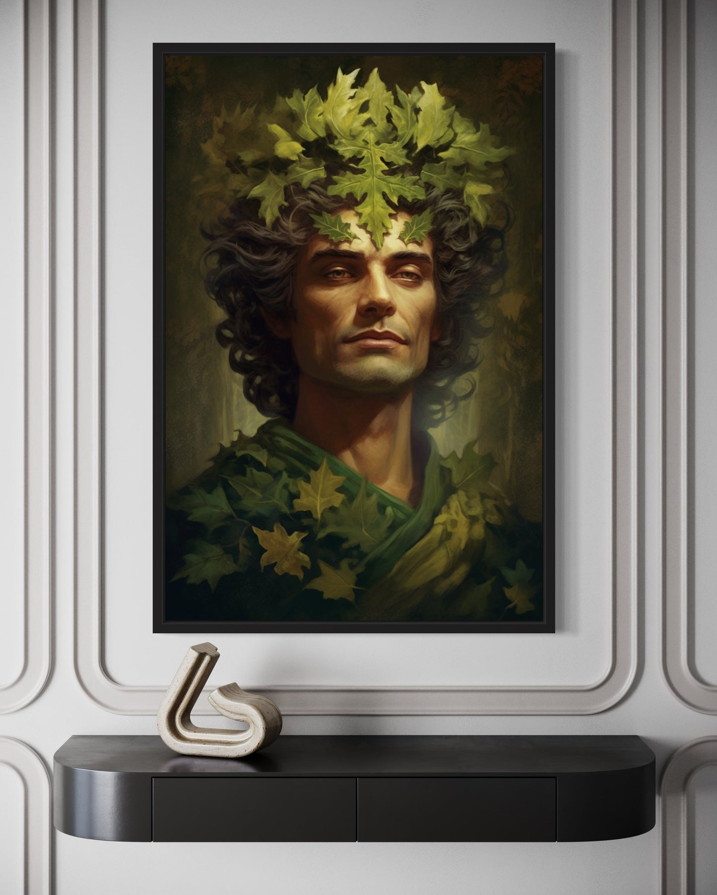 Green Man Realistic Portrait Celtic Mythology Framed Canvas Wall Art