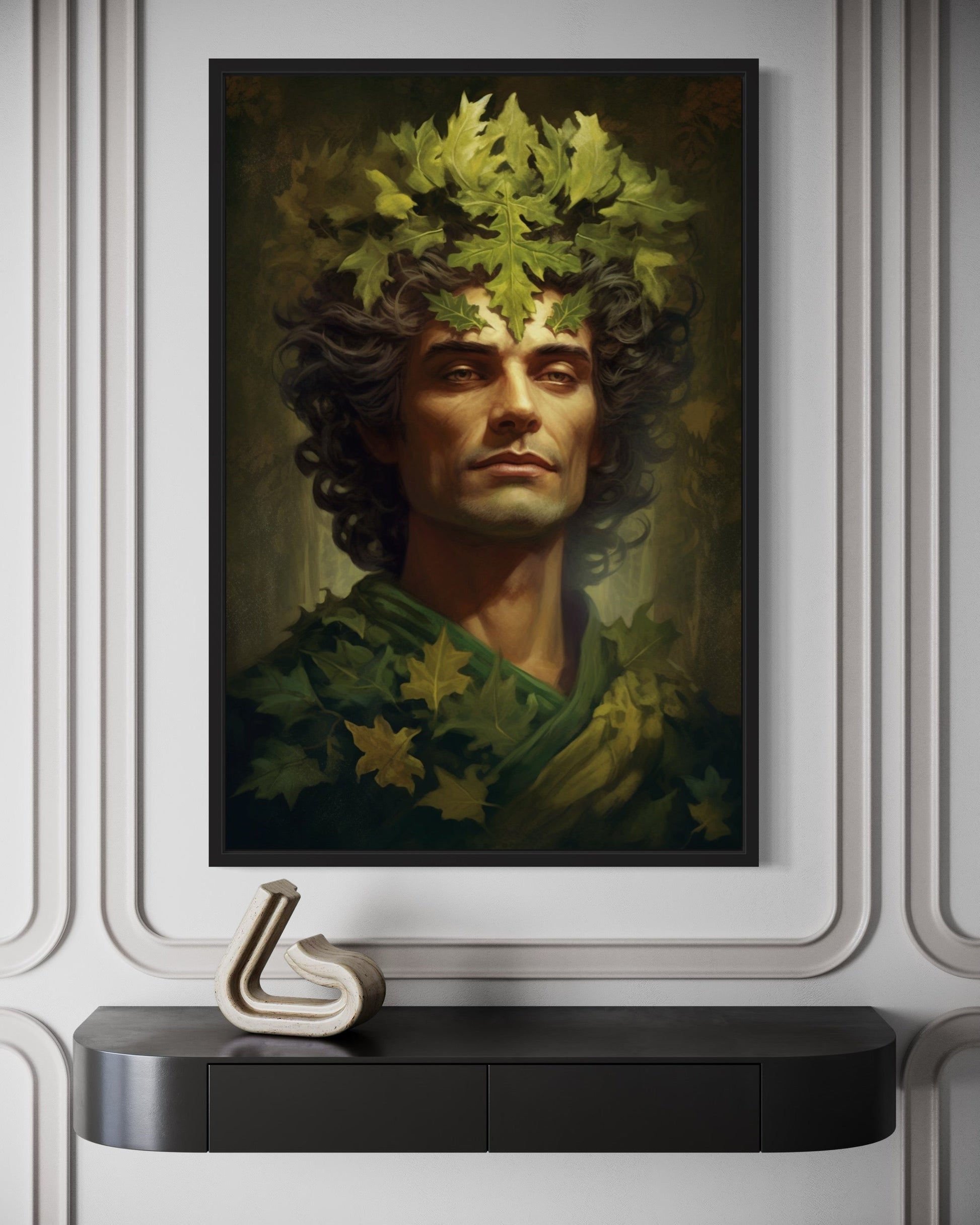 Green Man Realistic Portrait Celtic Mythology Framed Canvas Wall Art