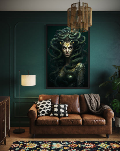 Green Medusa Gorgon Greek Mythology Framed Canvas Wall Art
