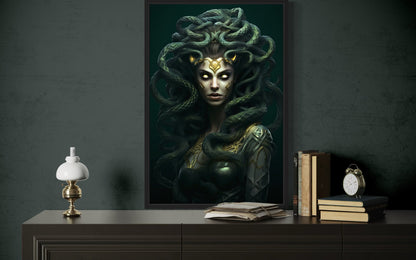 Green Medusa Gorgon Greek Mythology Framed Canvas Wall Art