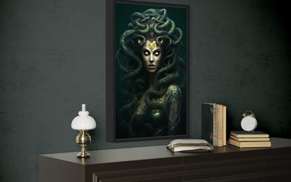 Green Medusa Gorgon Greek Mythology Framed Canvas Wall Art