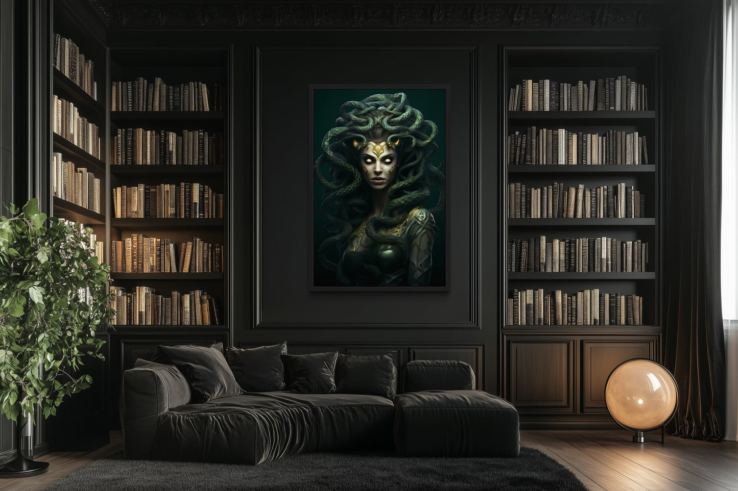 Green Medusa Gorgon Greek Mythology Framed Canvas Wall Art