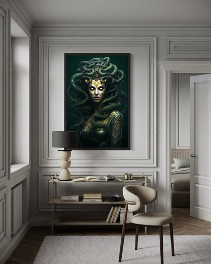 Green Medusa Gorgon Greek Mythology Framed Canvas Wall Art