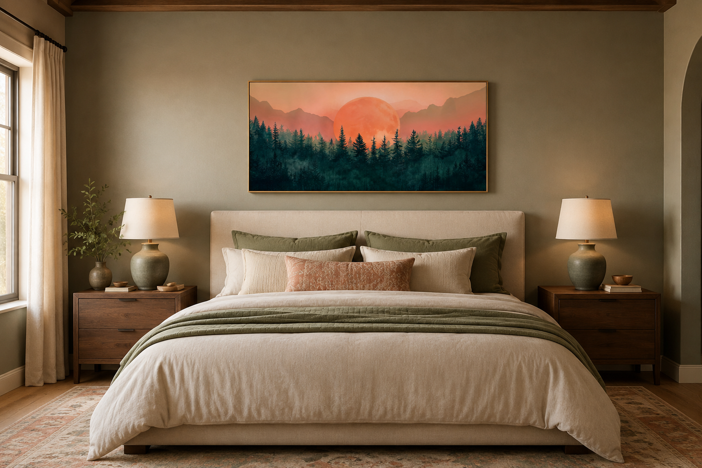 Forest Canvas Wall Art - Framed Pink Green Wall Art | Calming Nature Landscape Decor