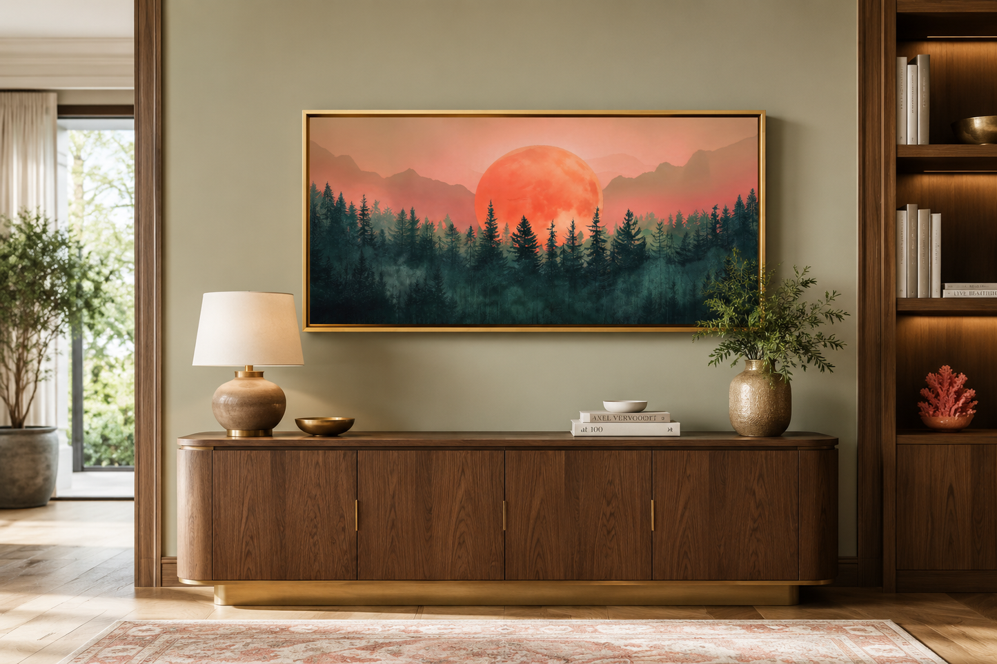 Forest Canvas Wall Art - Framed Pink Green Wall Art | Calming Nature Landscape Decor