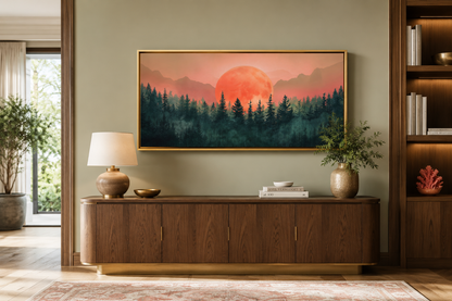 Forest Canvas Wall Art - Framed Pink Green Wall Art | Calming Nature Landscape Decor