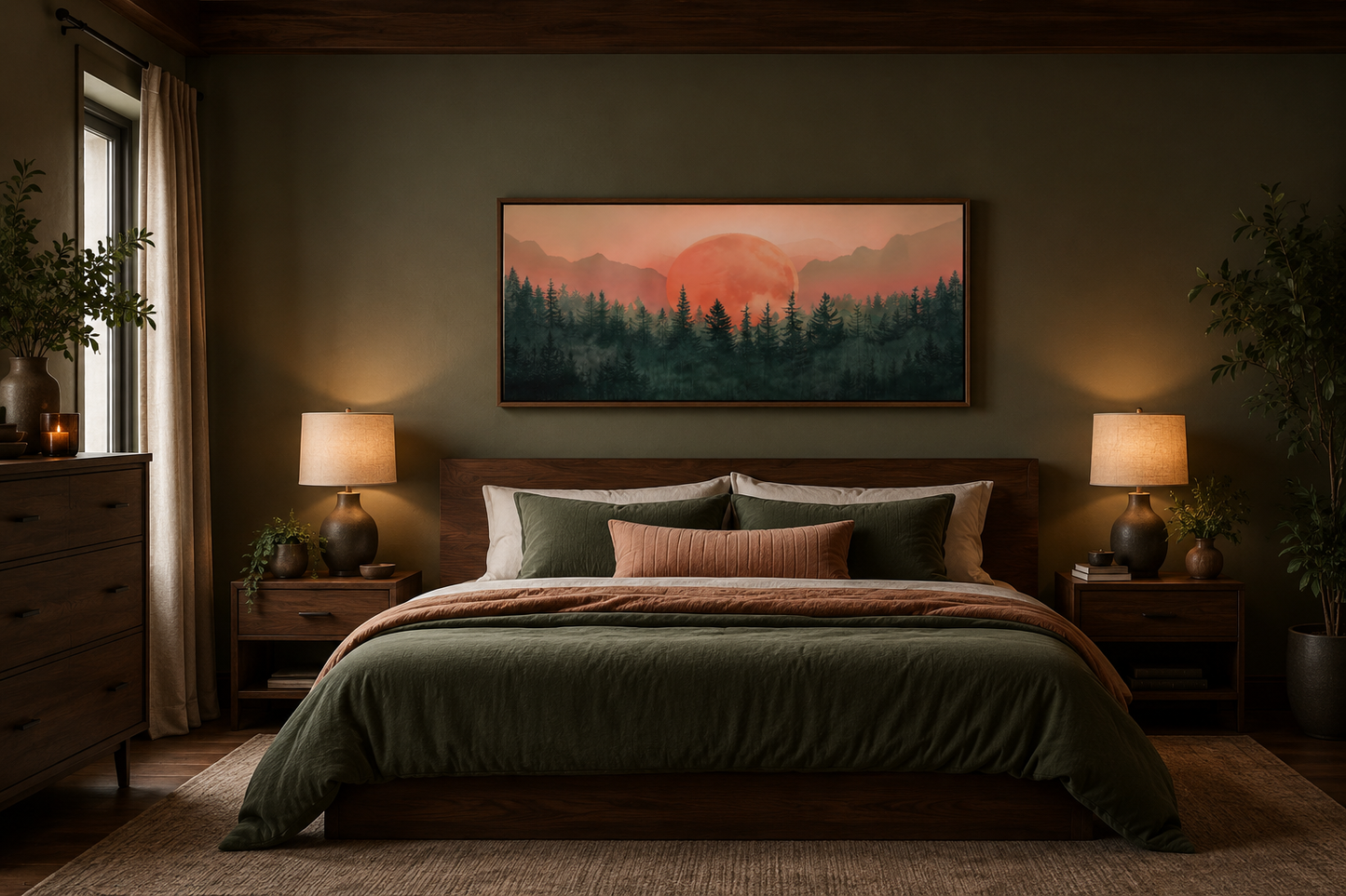 Forest Canvas Wall Art - Framed Pink Green Wall Art | Calming Nature Landscape Decor