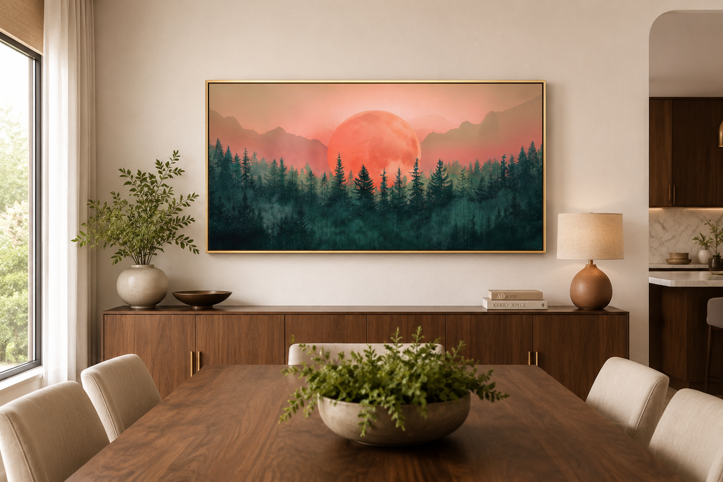 Forest Canvas Wall Art - Framed Pink Green Wall Art | Calming Nature Landscape Decor