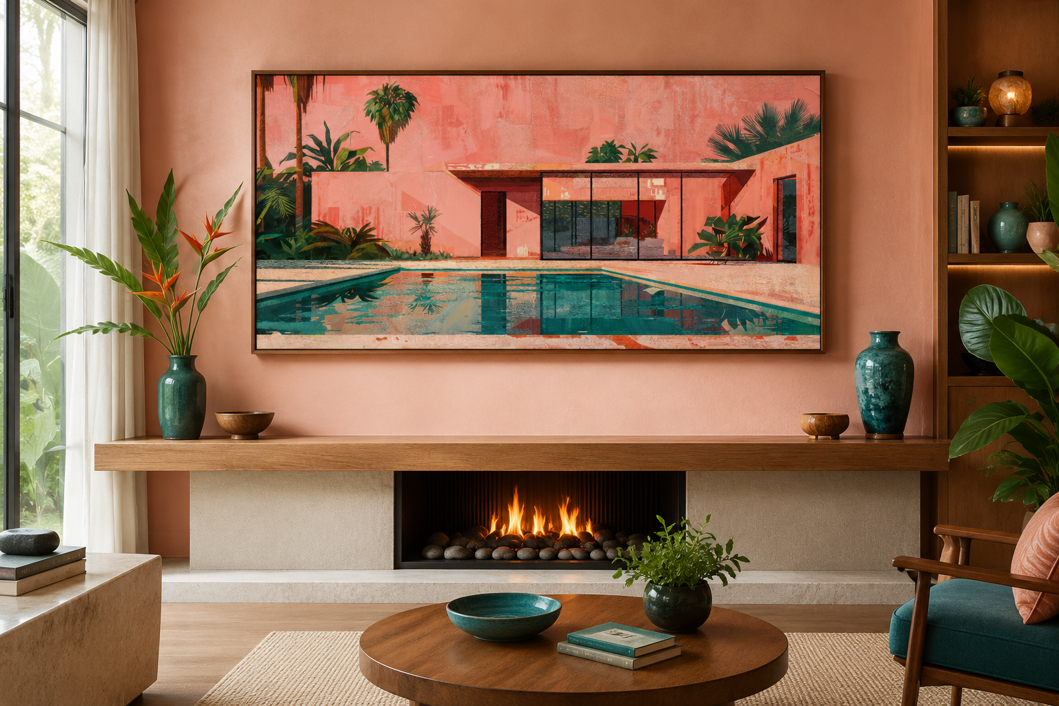 Ping Green Mid Century Modern Wall Art – Retro House Print on Canvas
