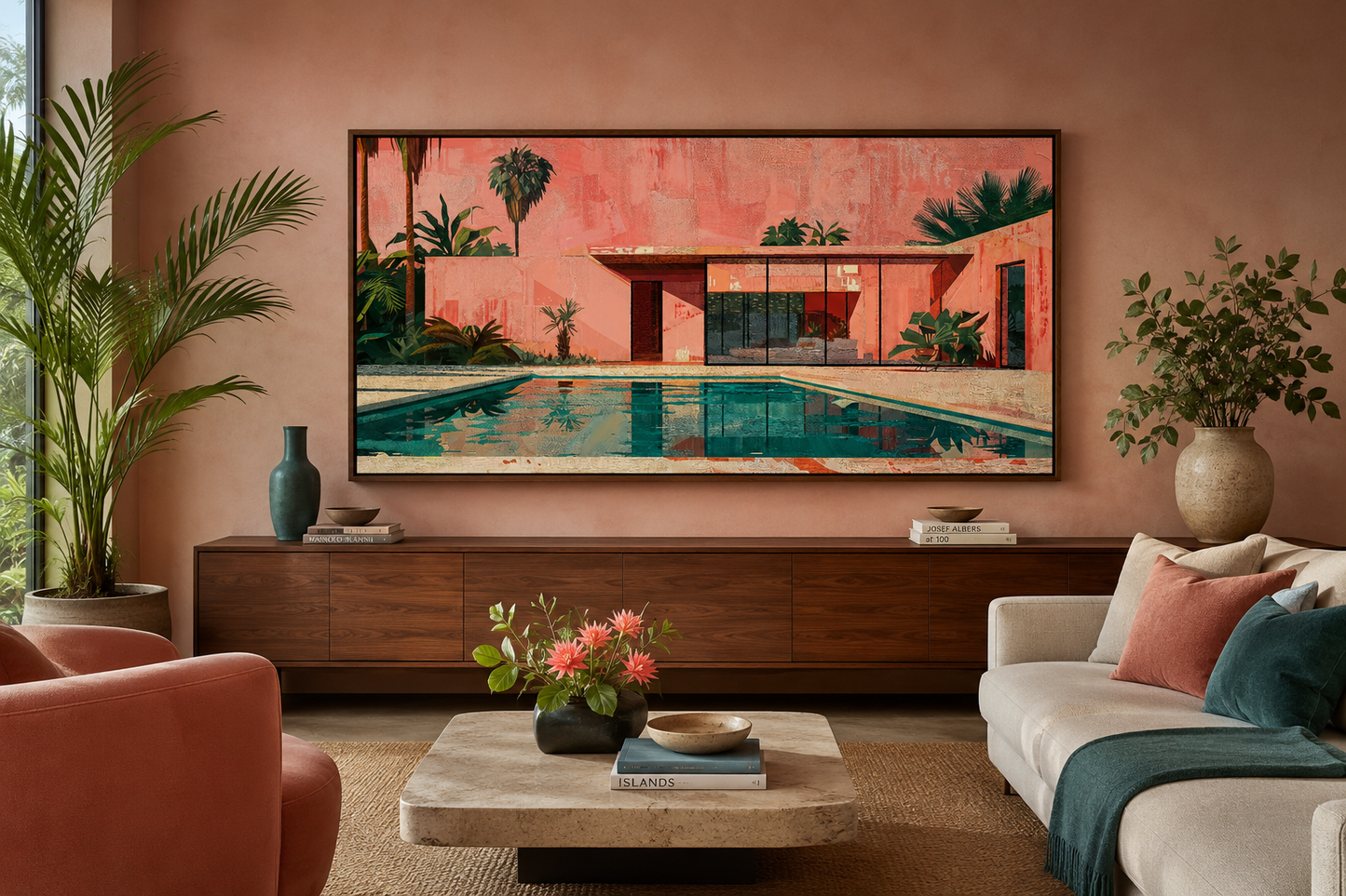 Ping Green Mid Century Modern Wall Art – Retro House Print on Canvas