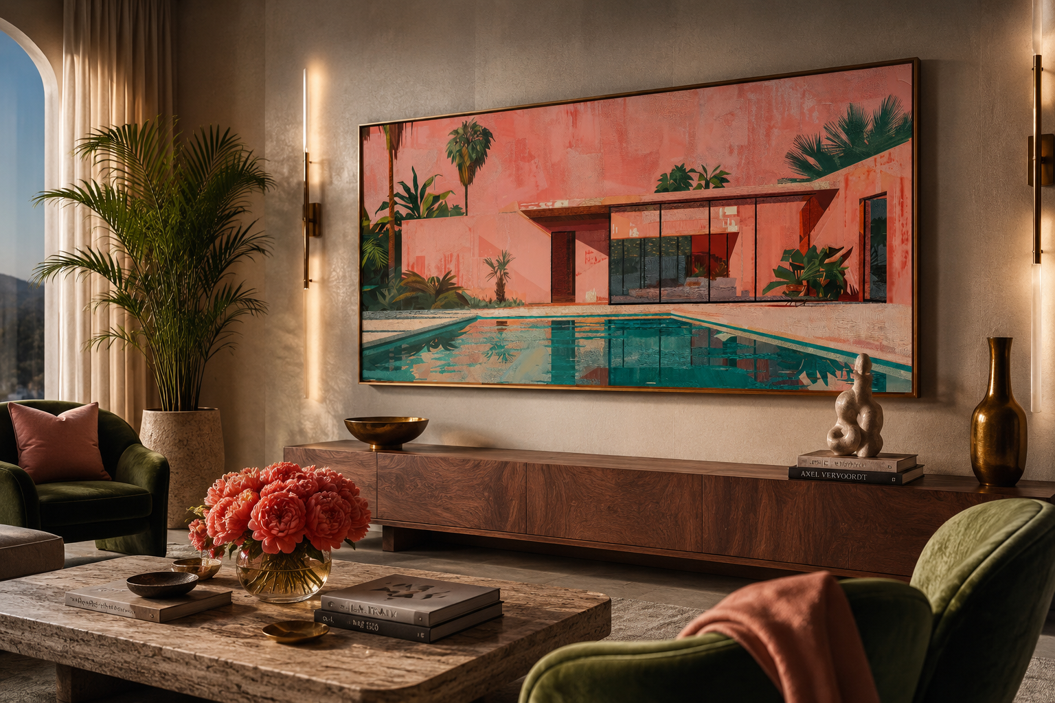 Ping Green Mid Century Modern Wall Art – Retro House Print on Canvas