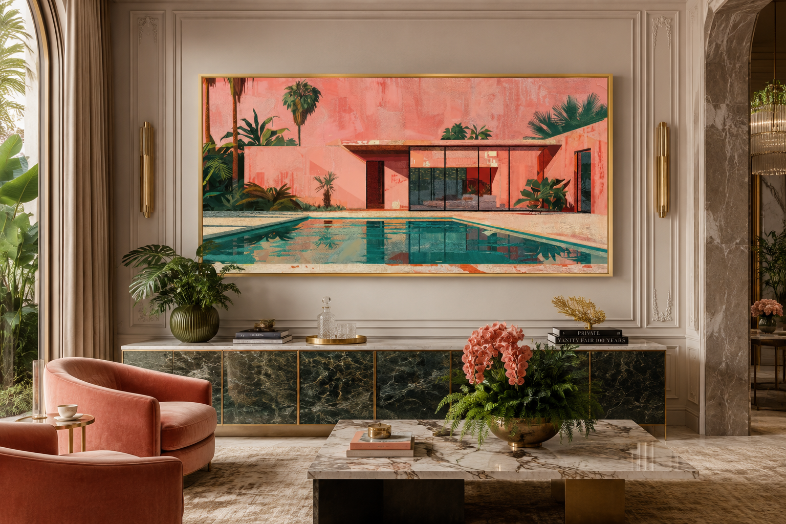Ping Green Mid Century Modern Wall Art – Retro House Print on Canvas