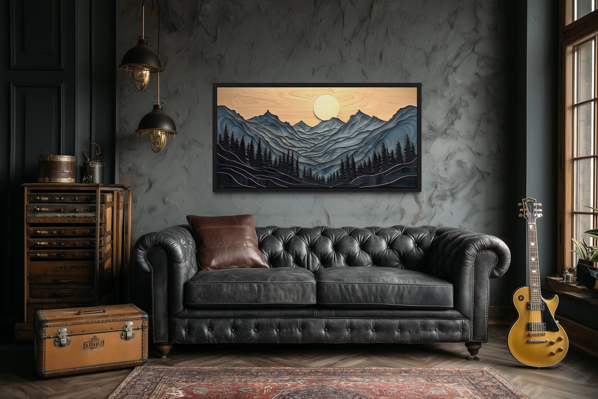 Grey Mountain Wall Art - Layered Wood Canvas Print | Rustic Mountain Decor