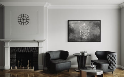 Grey Silver White Minimalist Lord Ganesh Framed Canvas Wall Art