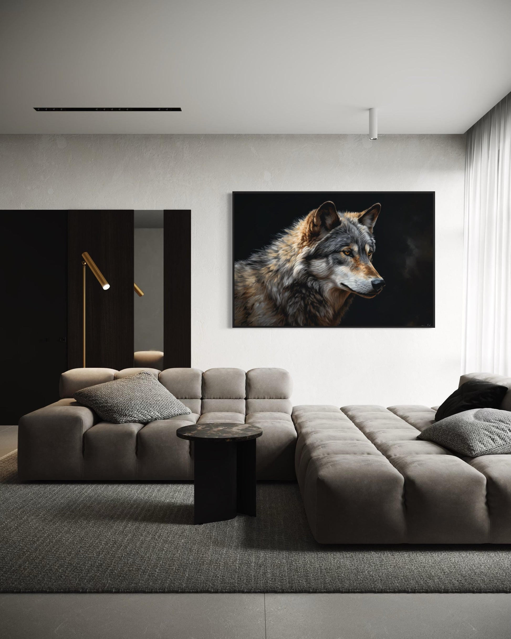 Grey Wolf Portrait Framed Canvas Wall Art
