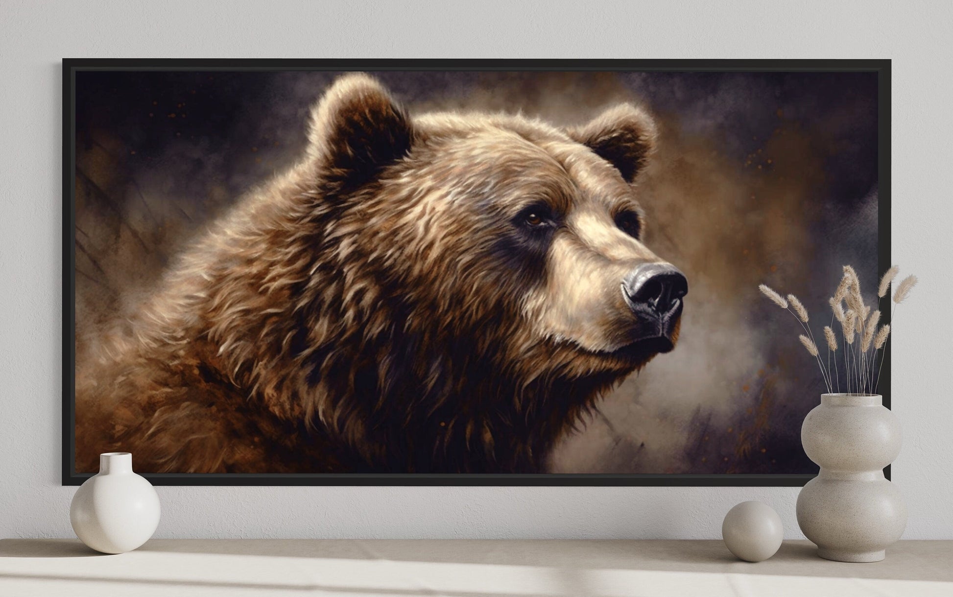 Grizzly Bear Wall Art - Extra Large Framed Canvas | Rustic Lodge Decor