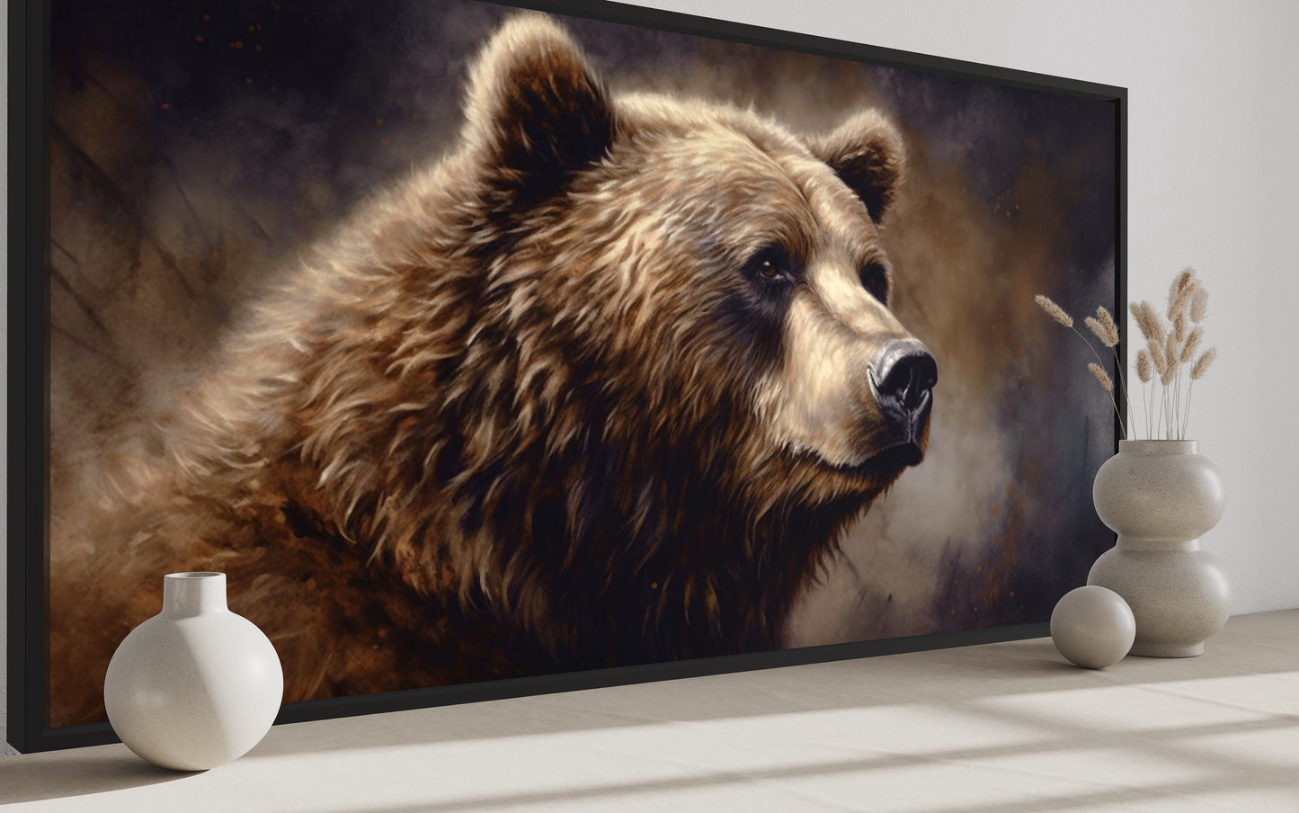 Grizzly Bear Wall Art - Extra Large Framed Canvas | Rustic Lodge Decor
