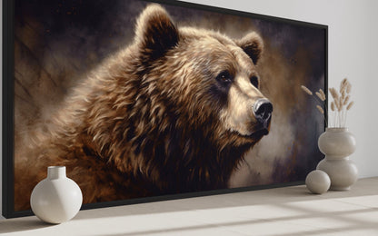 Grizzly Bear Wall Art - Extra Large Framed Canvas | Rustic Lodge Decor