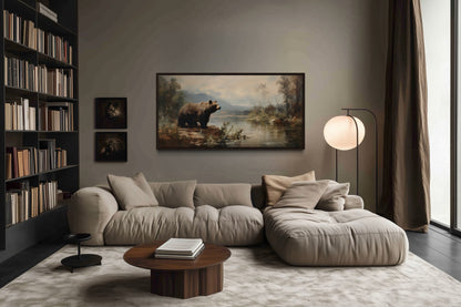 Grizzly Bear Wall Art - Rustic Cabin Decor Wildlife Canvas Print Framed