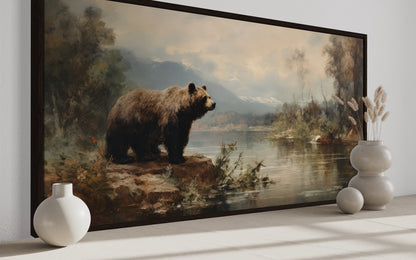Grizzly Bear Wall Art - Rustic Cabin Decor Wildlife Canvas Print Framed
