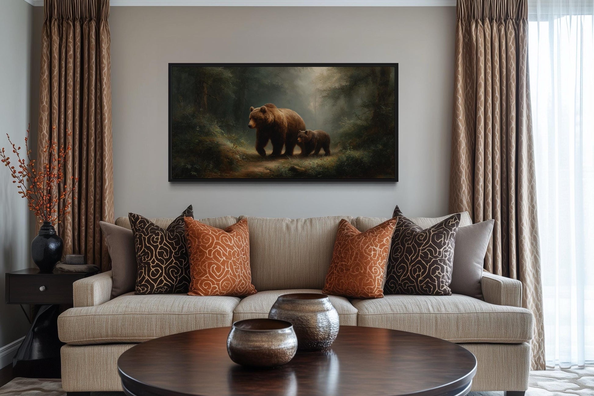 Grizzly Mama Bear And Cub In The Forest Wall Art