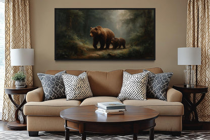 Grizzly Mama Bear And Cub In The Forest Wall Art