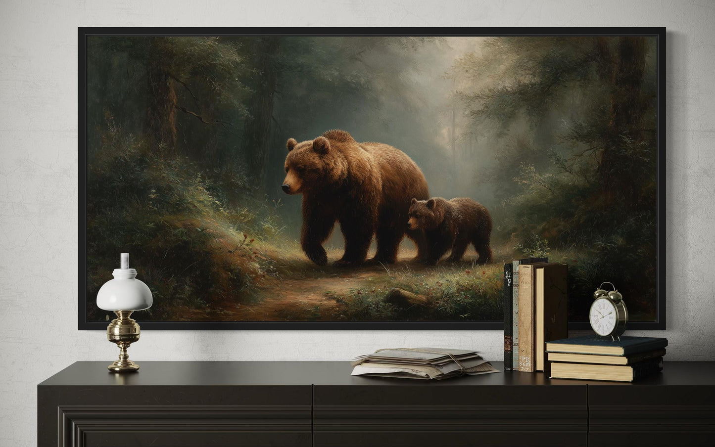 Grizzly Mama Bear And Cub In The Forest Wall Art
