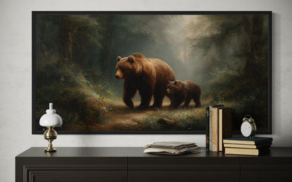Grizzly Mama Bear And Cub In The Forest Wall Art