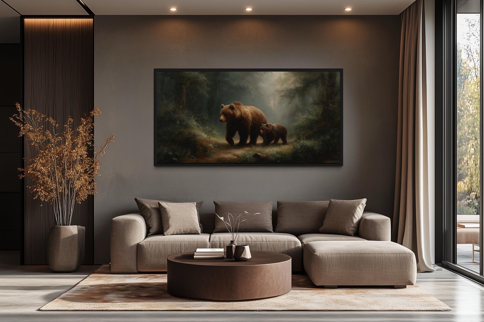 Grizzly Mama Bear And Cub In The Forest Wall Art