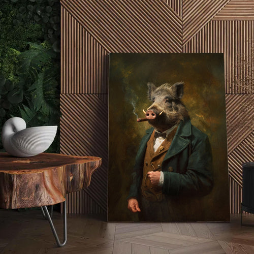 Smoking Wild Boar Canvas – Funny Rustic Wall Art for Hunters