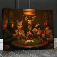 The Poker Club – Vintage Animals Playing Cards Wall Art - Rustic Anthropomorphic Canvas Print for Man Cave & Bar Decor