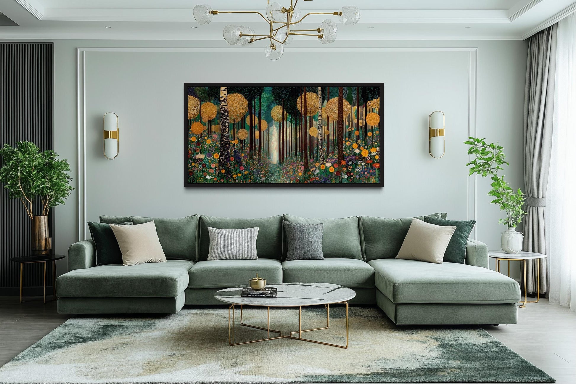 Gustav Klimt Inspired Golden Magical Forest Canvas Wall Art