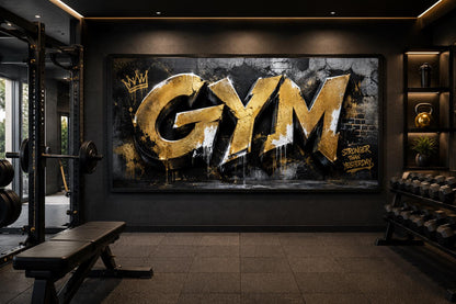 Gym Wall Art - Gold Graffiti Word Typography, Stronger Than Yesterday Motivational Sign