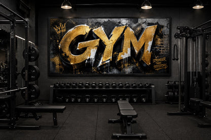 Gym Wall Art - Gold Graffiti Word Typography, Stronger Than Yesterday Motivational Sign