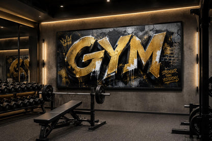 Gym Wall Art - Gold Graffiti Word Typography, Stronger Than Yesterday Motivational Sign