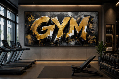 Gym Wall Art - Gold Graffiti Word Typography, Stronger Than Yesterday Motivational Sign