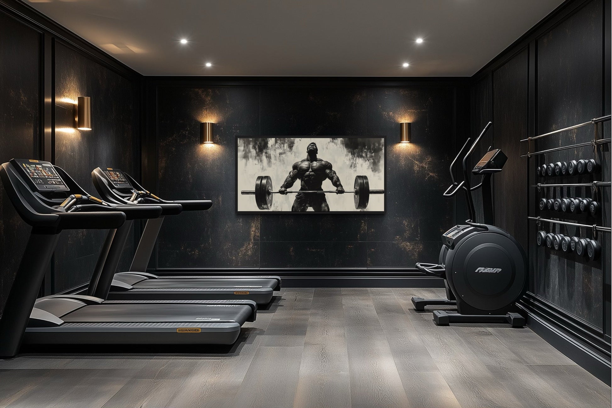 Gym Wall Art - Powerful Man Lifting Barbell Canvas Print